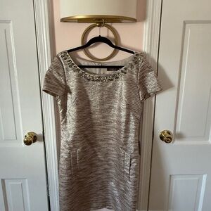 Eliza J Metallic Dress with Embellished Neckline